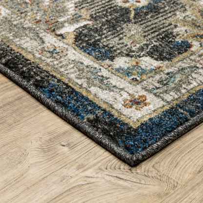 Venice Distressed Charcoal/ Blue Oriental Cut Pile Rug