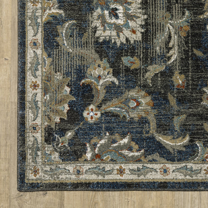 Venice Distressed Charcoal/ Blue Oriental Cut Pile Rug