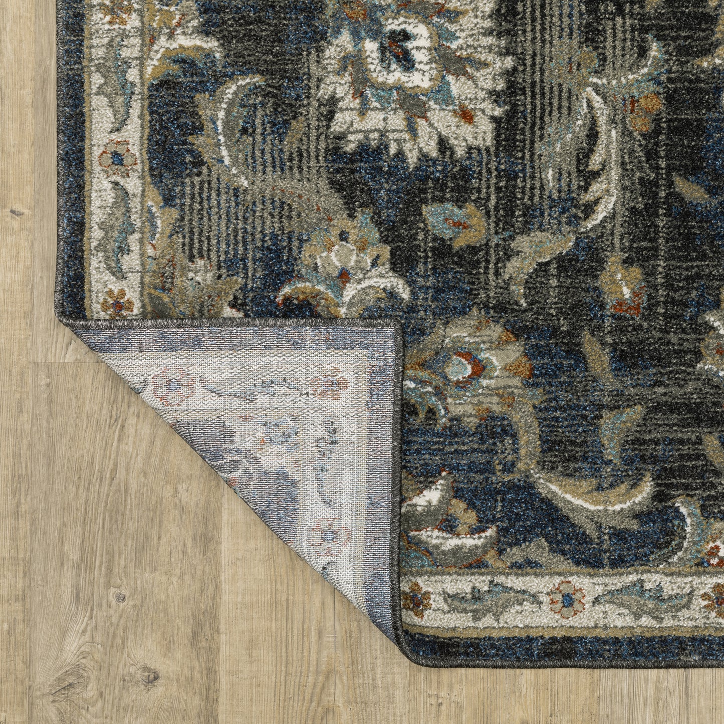 Venice Distressed Charcoal/ Blue Oriental Cut Pile Rug