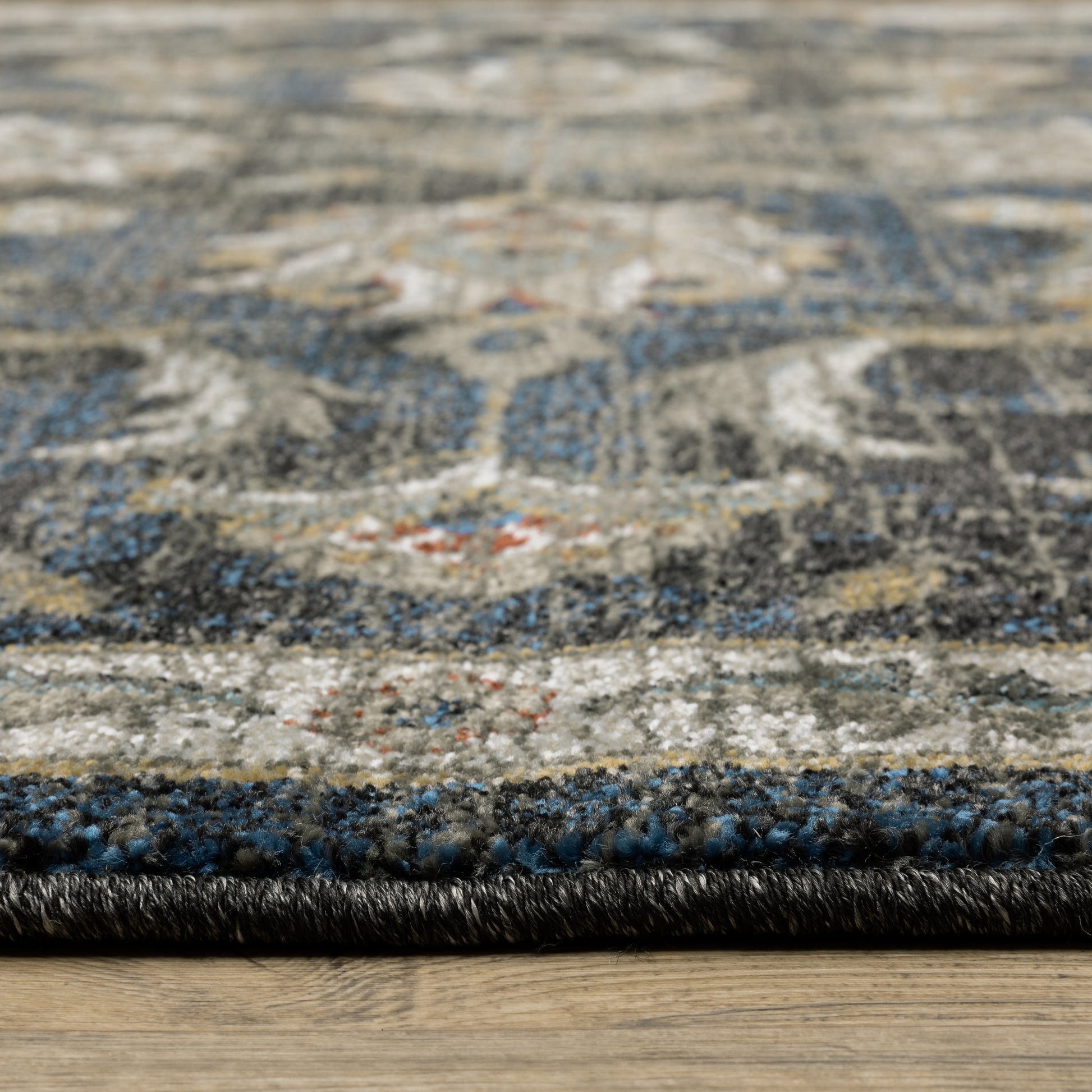 Venice Distressed Charcoal/ Blue Oriental Cut Pile Rug