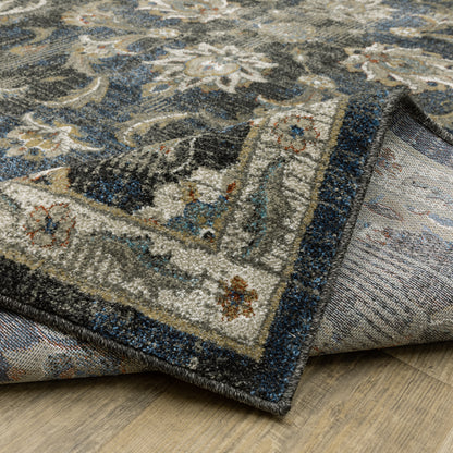 Venice Distressed Charcoal/ Blue Oriental Cut Pile Rug