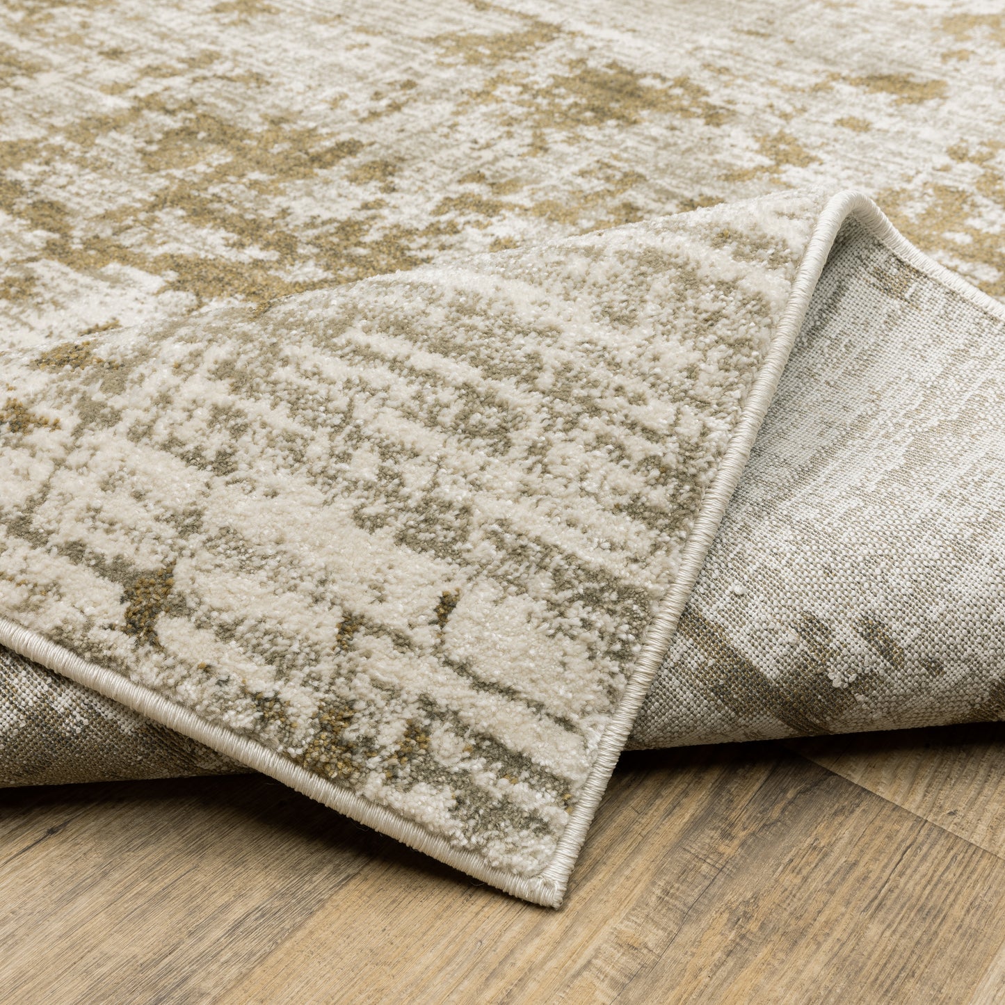 Venice Distressed Beige/ Gold Abstract Cut Pile Rug