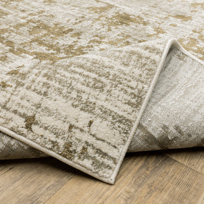 Venice Distressed Beige/ Gold Abstract Cut Pile Rug