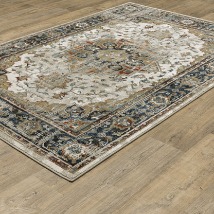 Venice Distressed Beige/ Blue Medallion Cut Pile Rug