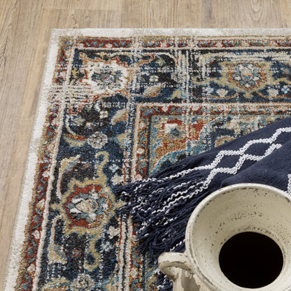 Venice Distressed Beige/ Blue Medallion Cut Pile Rug