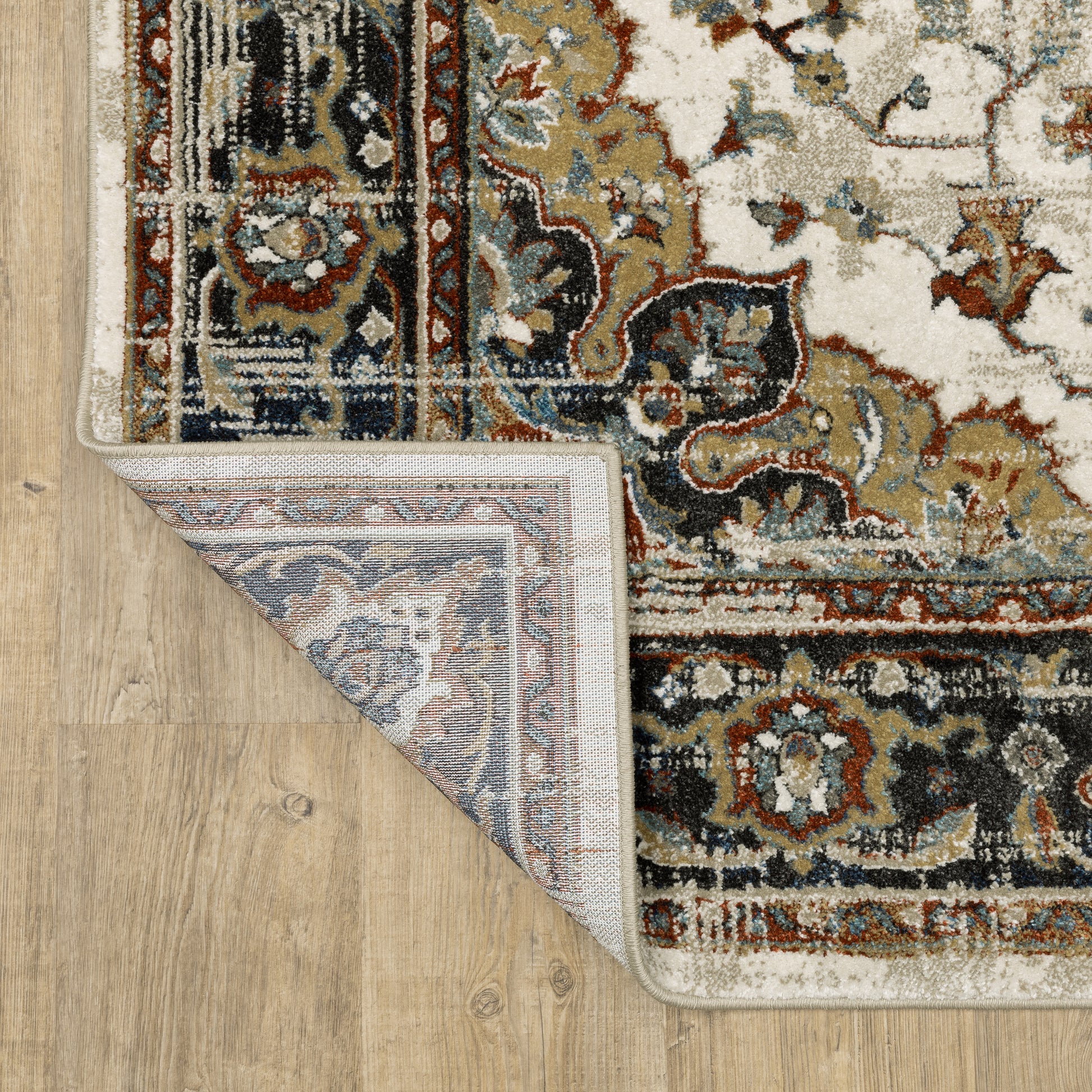 Venice Distressed Beige/ Blue Medallion Cut Pile Rug