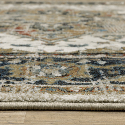 Venice Distressed Beige/ Blue Medallion Cut Pile Rug