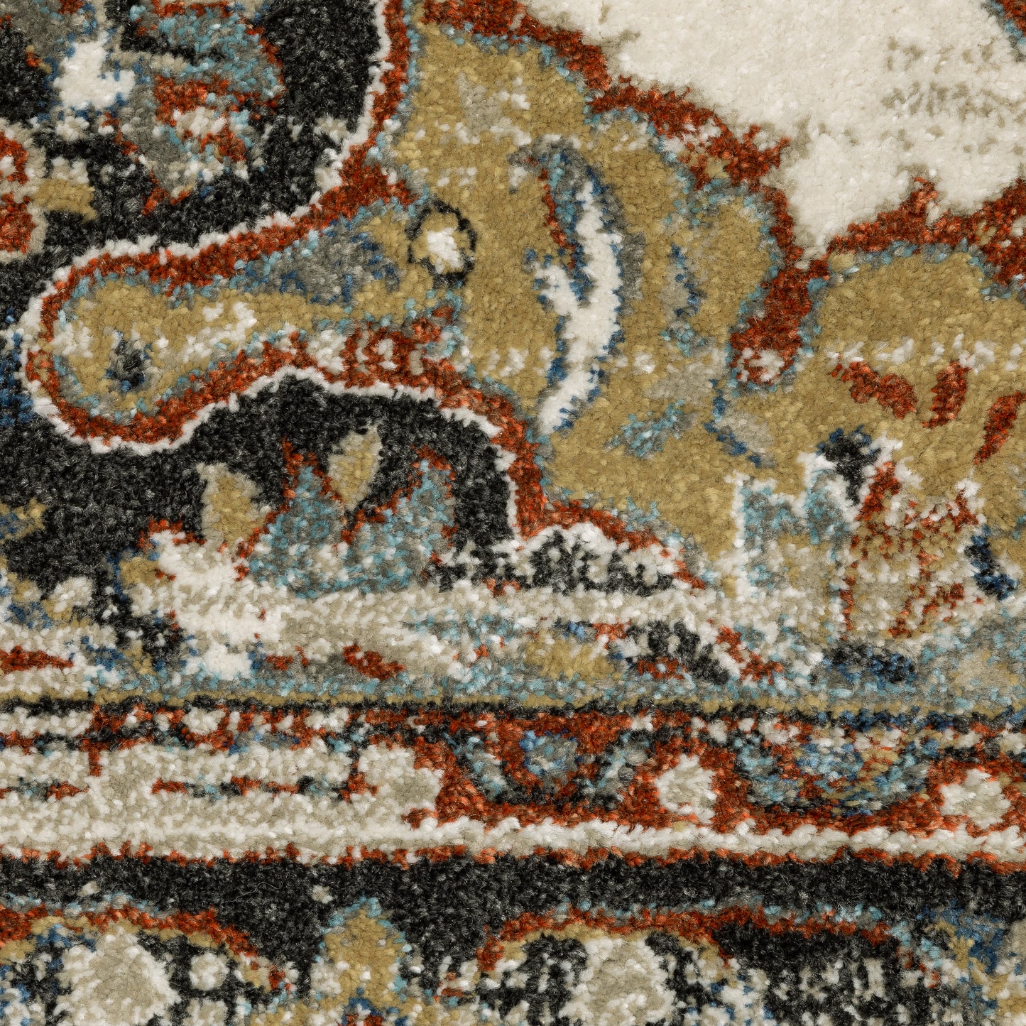 Venice Distressed Beige/ Blue Medallion Cut Pile Rug