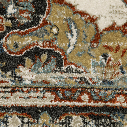 Venice Distressed Beige/ Blue Medallion Cut Pile Rug