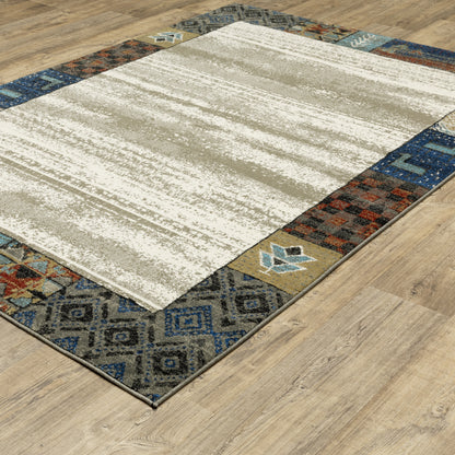 Venice Border Beige/ Multi Geometric Cut Pile Rug