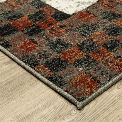 Venice Border Beige/ Multi Geometric Cut Pile Rug