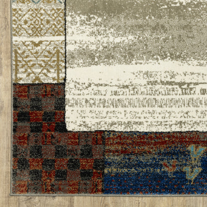 Venice Border Beige/ Multi Geometric Cut Pile Rug