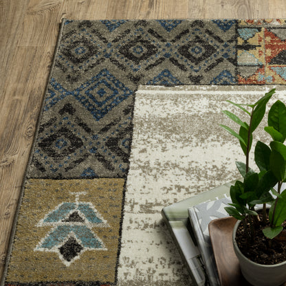 Venice Border Beige/ Multi Geometric Cut Pile Rug
