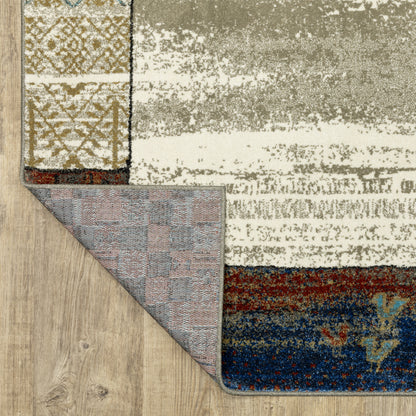 Venice Border Beige/ Multi Geometric Cut Pile Rug