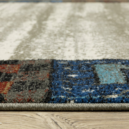 Venice Border Beige/ Multi Geometric Cut Pile Rug