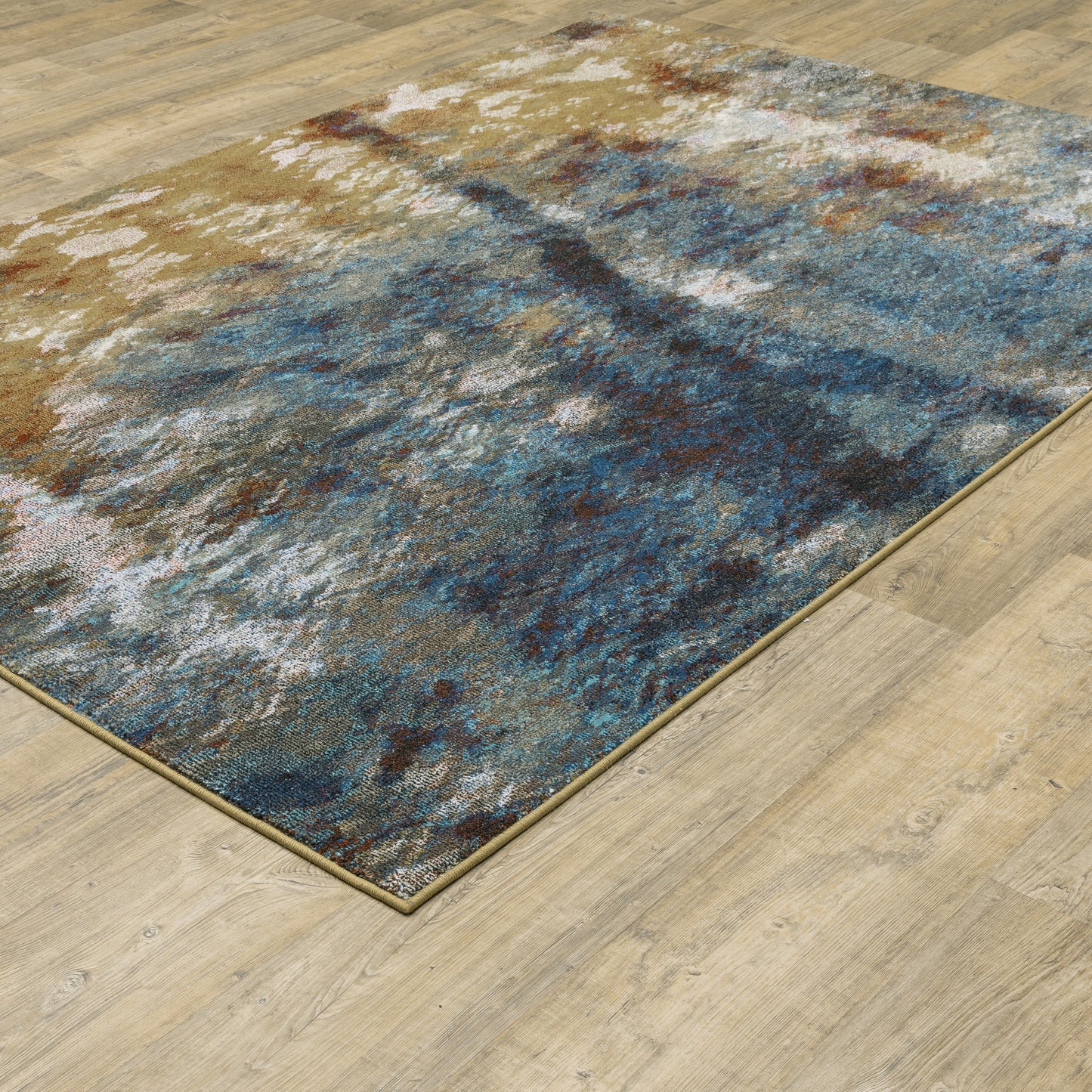 Venice Abstract Blue/ Gold Cut Pile Rug