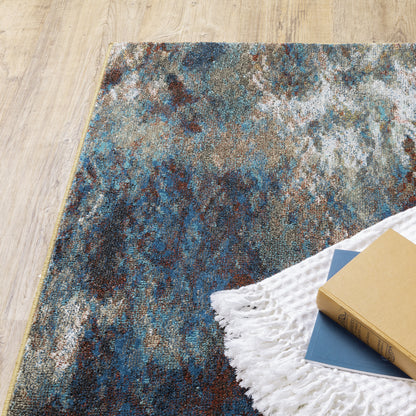 Venice Abstract Blue/ Gold Cut Pile Rug