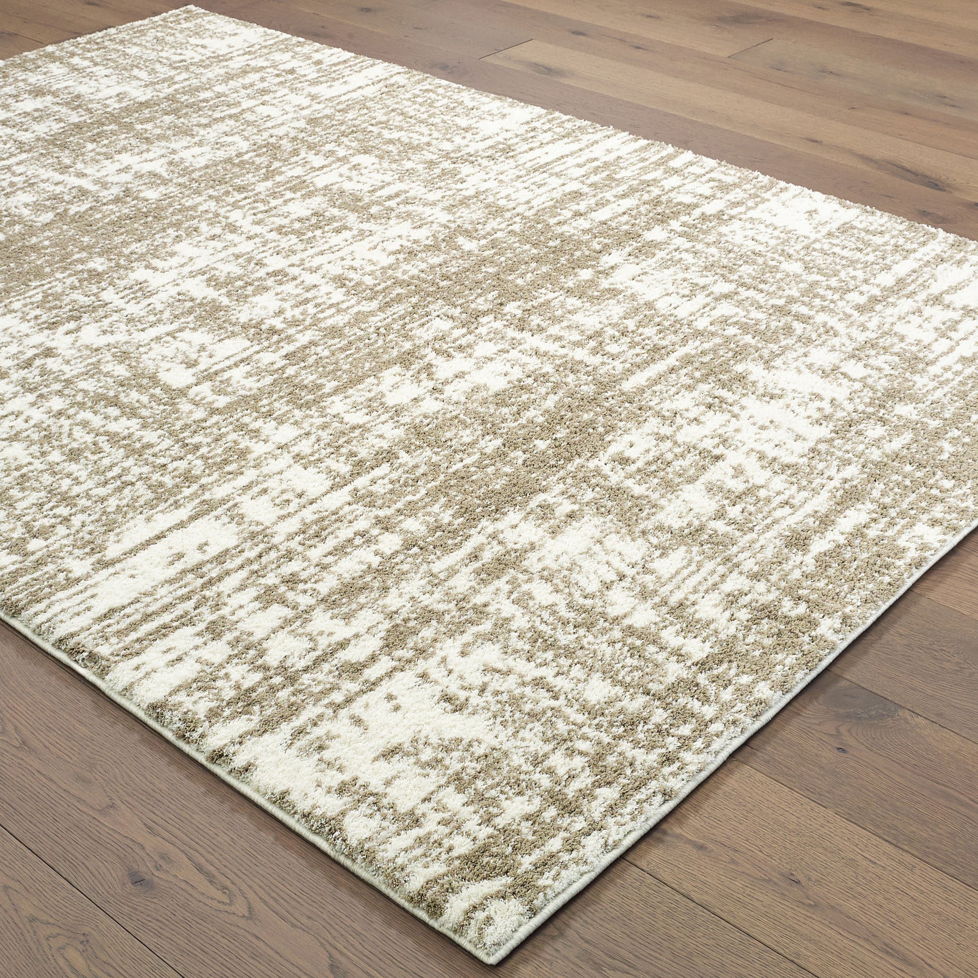 Verona Distressed Ivory/ Taupe Abstract Cut Pile Rug