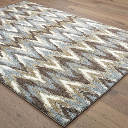 Verona Chevron Grey/ Taupe Cut Pile Rug