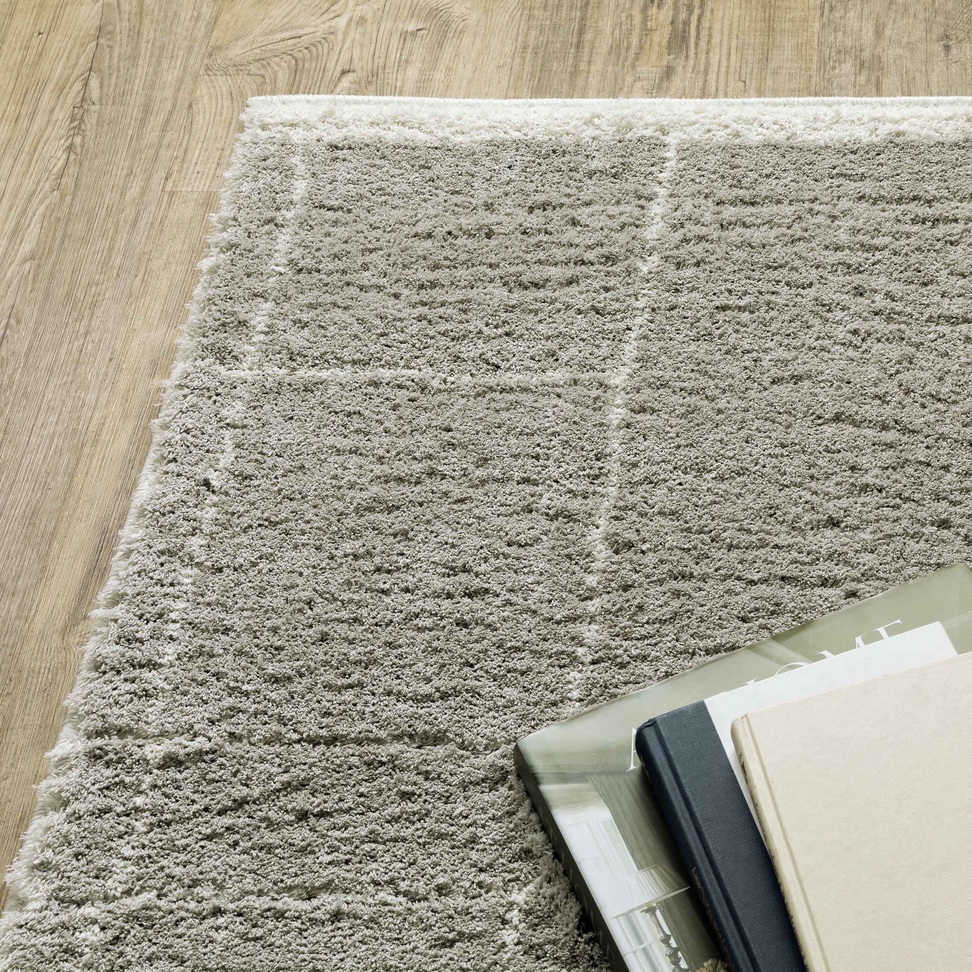 Verona Shag Grey/ Ivory Border Cut Pile Rug