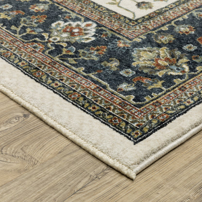 Vivian Oriental Ivory/ Navy Cut Pile Rug