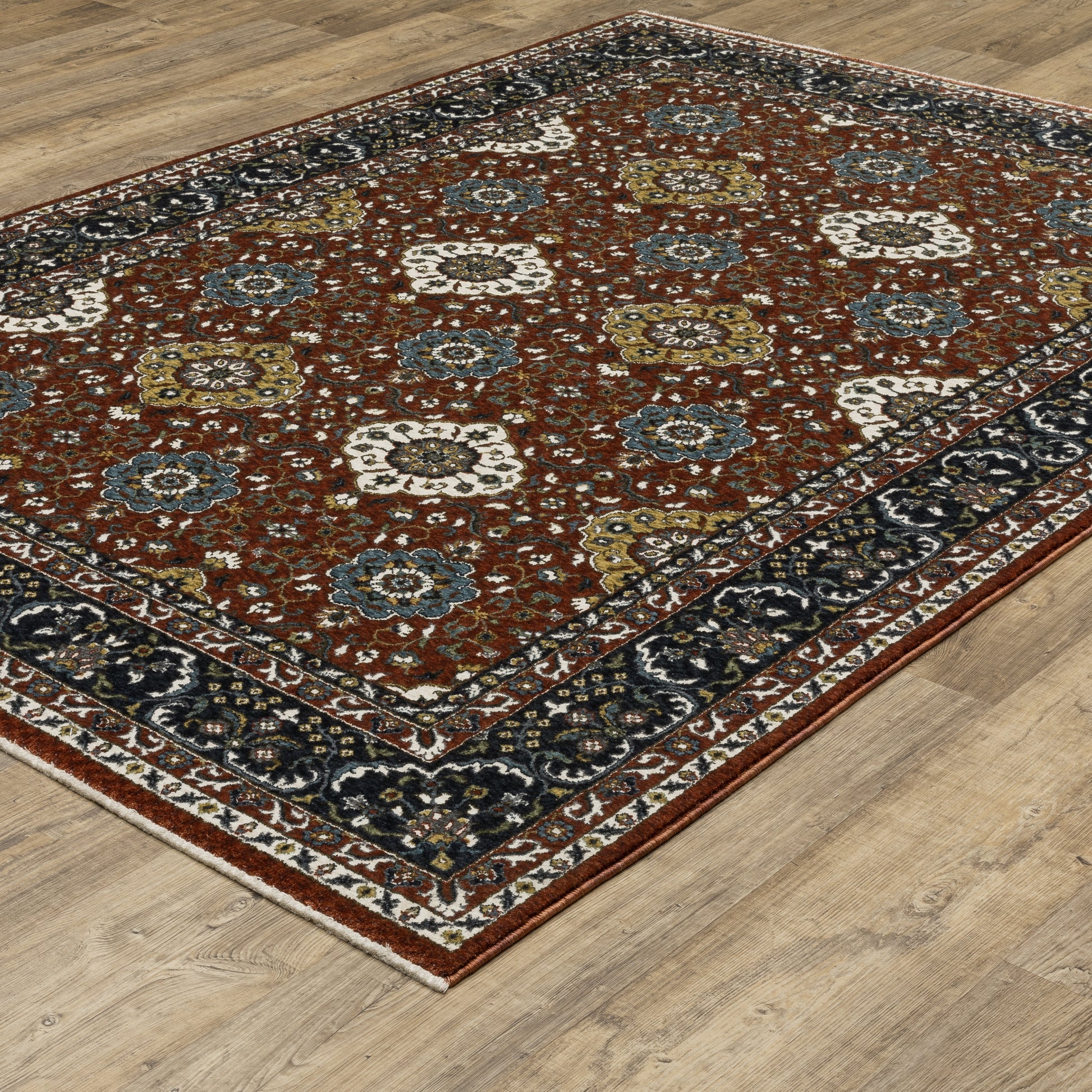 Vivian Oriental Red/ Navy Cut Pile Rug