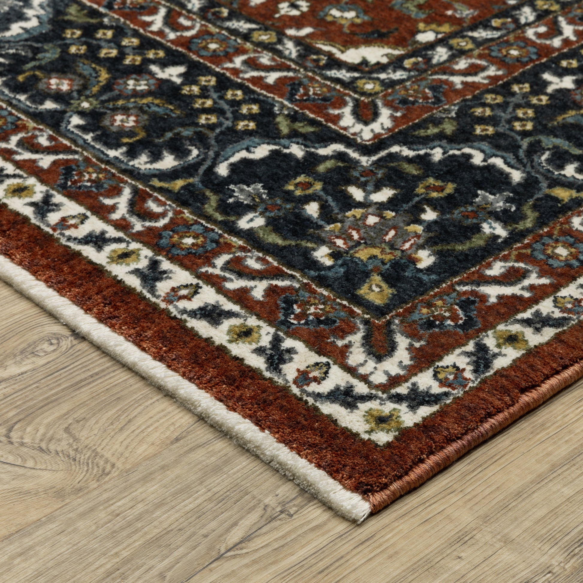 Vivian Oriental Red/ Navy Cut Pile Rug
