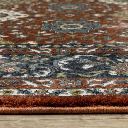 Vivian Oriental Red/ Navy Cut Pile Rug