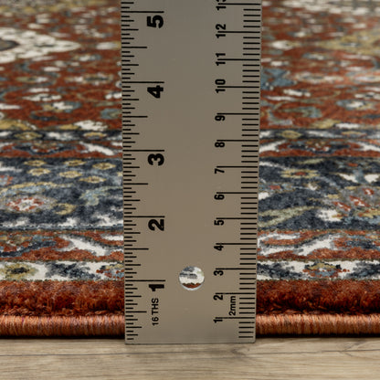 Vivian Oriental Red/ Navy Cut Pile Rug