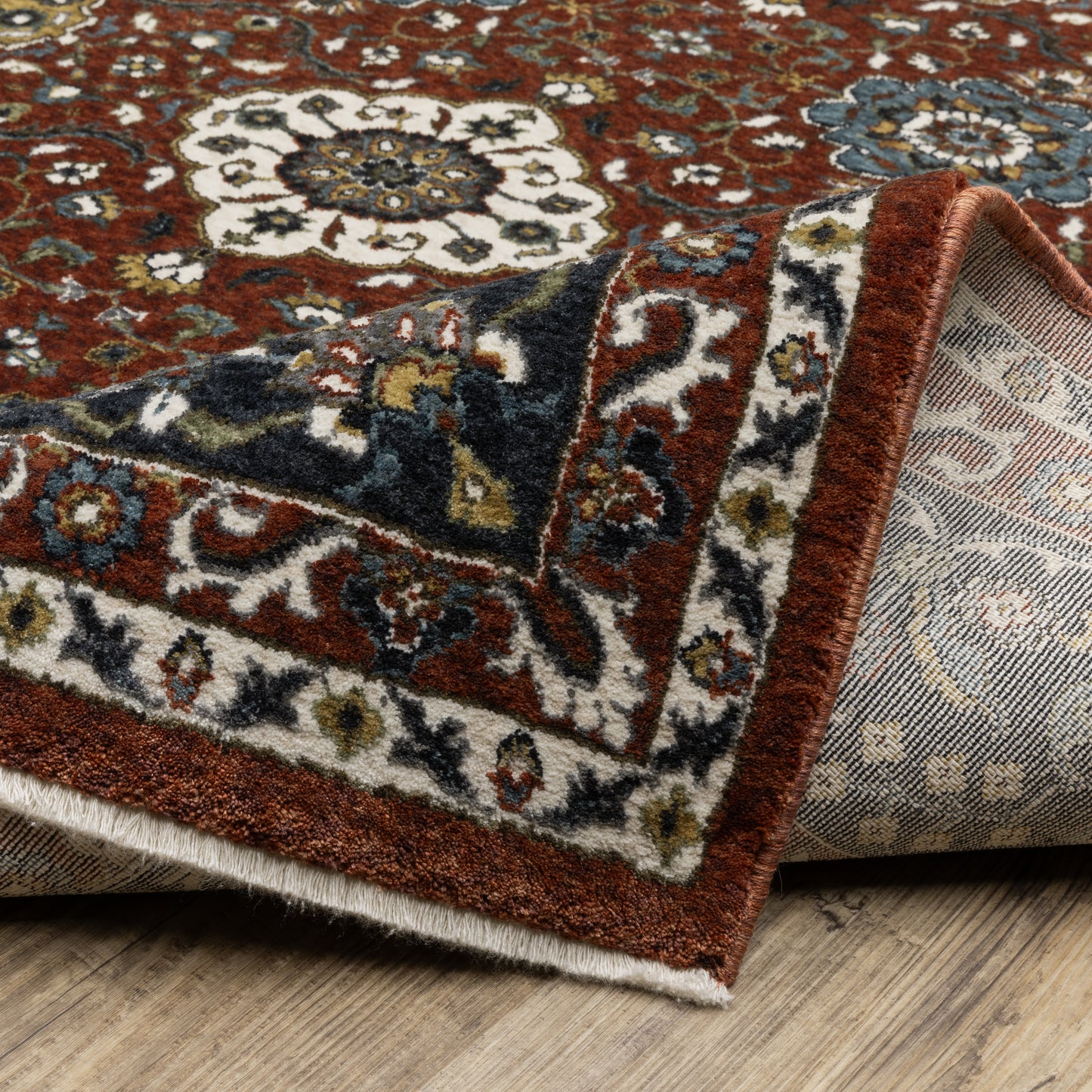 Vivian Oriental Red/ Navy Cut Pile Rug