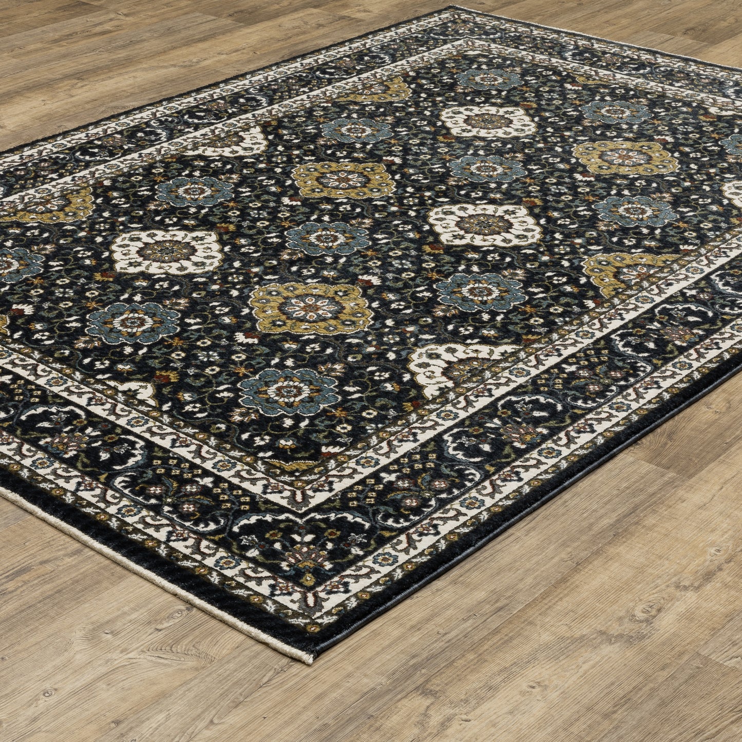 Vivian Oriental Navy/ Gold Cut Pile Rug