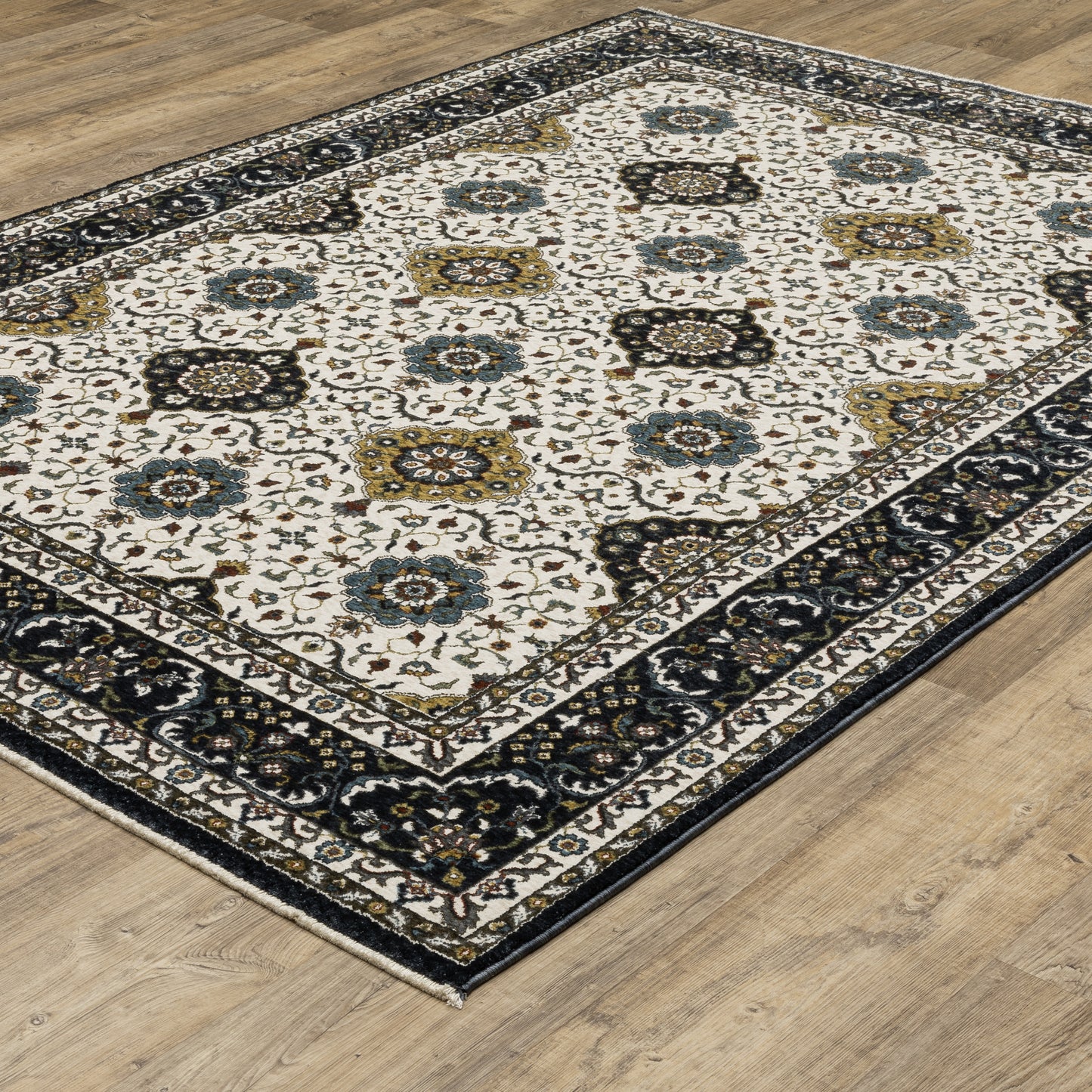 Vivian Oriental Ivory/ Navy Cut Pile Rug