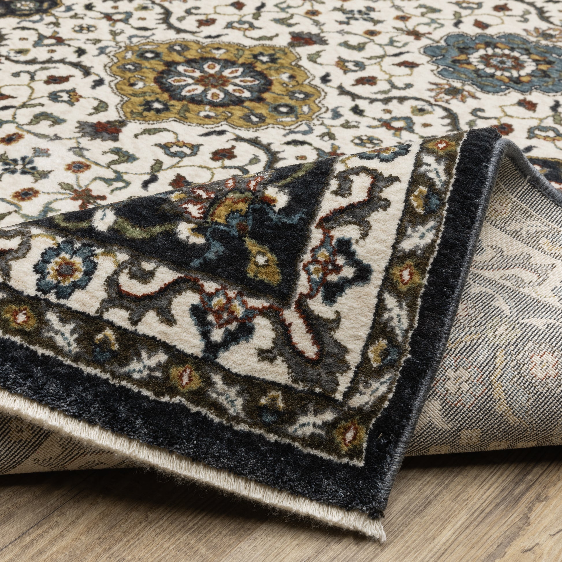 Vivian Oriental Ivory/ Navy Cut Pile Rug