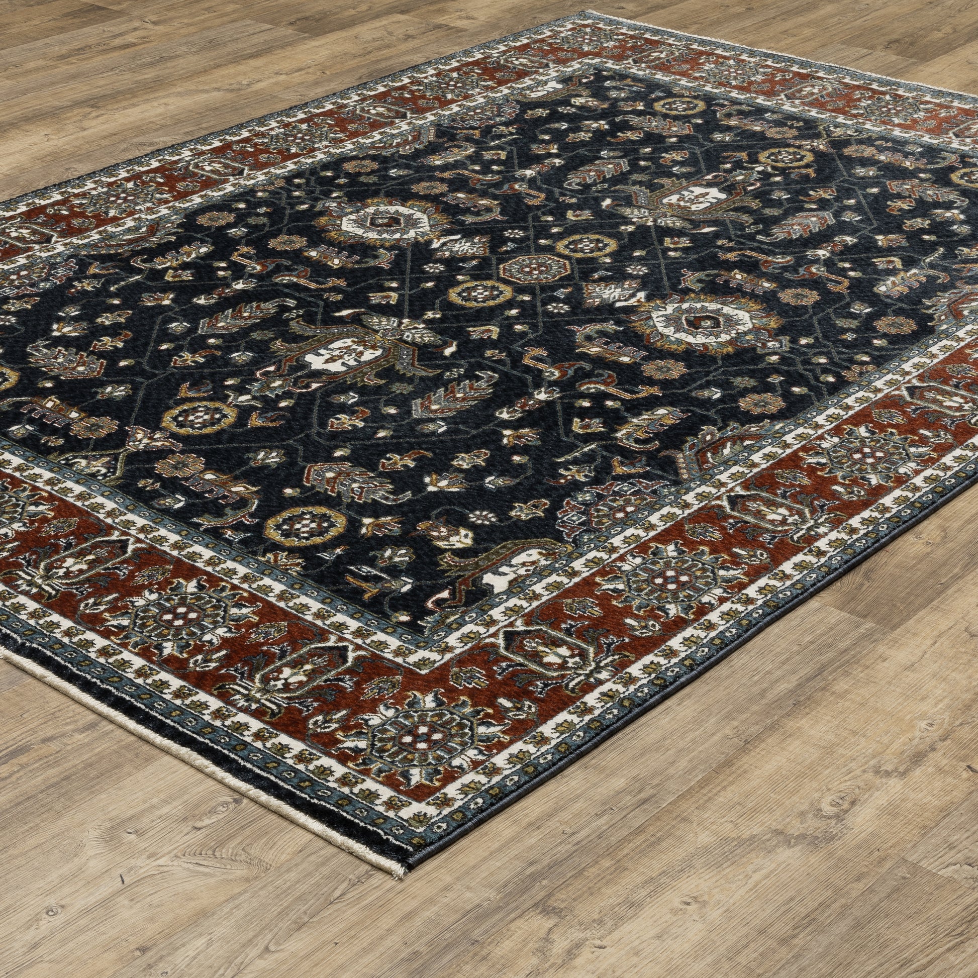 Vivian Oriental Navy/ Red Cut Pile Rug