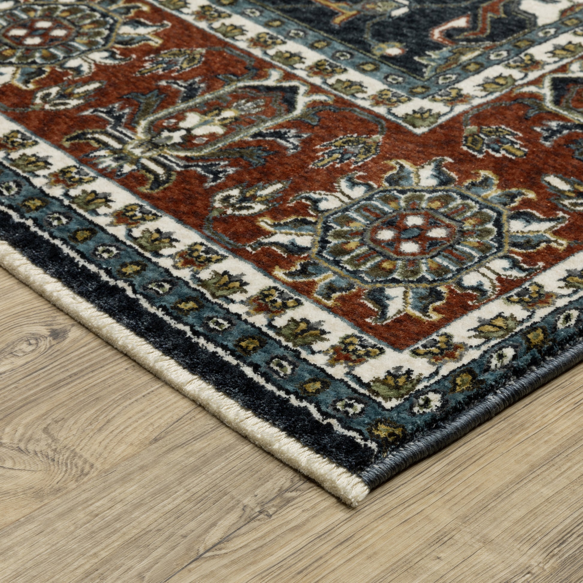 Vivian Oriental Navy/ Red Cut Pile Rug