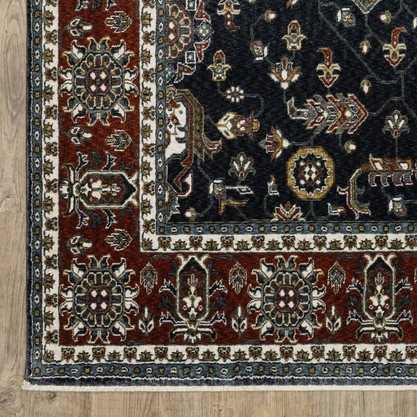 Vivian Oriental Navy/ Red Cut Pile Rug