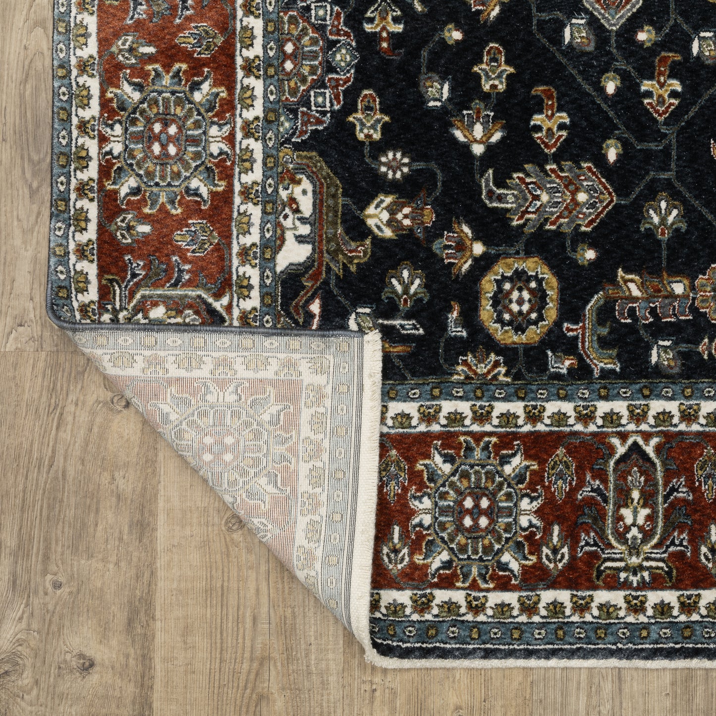 Vivian Oriental Navy/ Red Cut Pile Rug