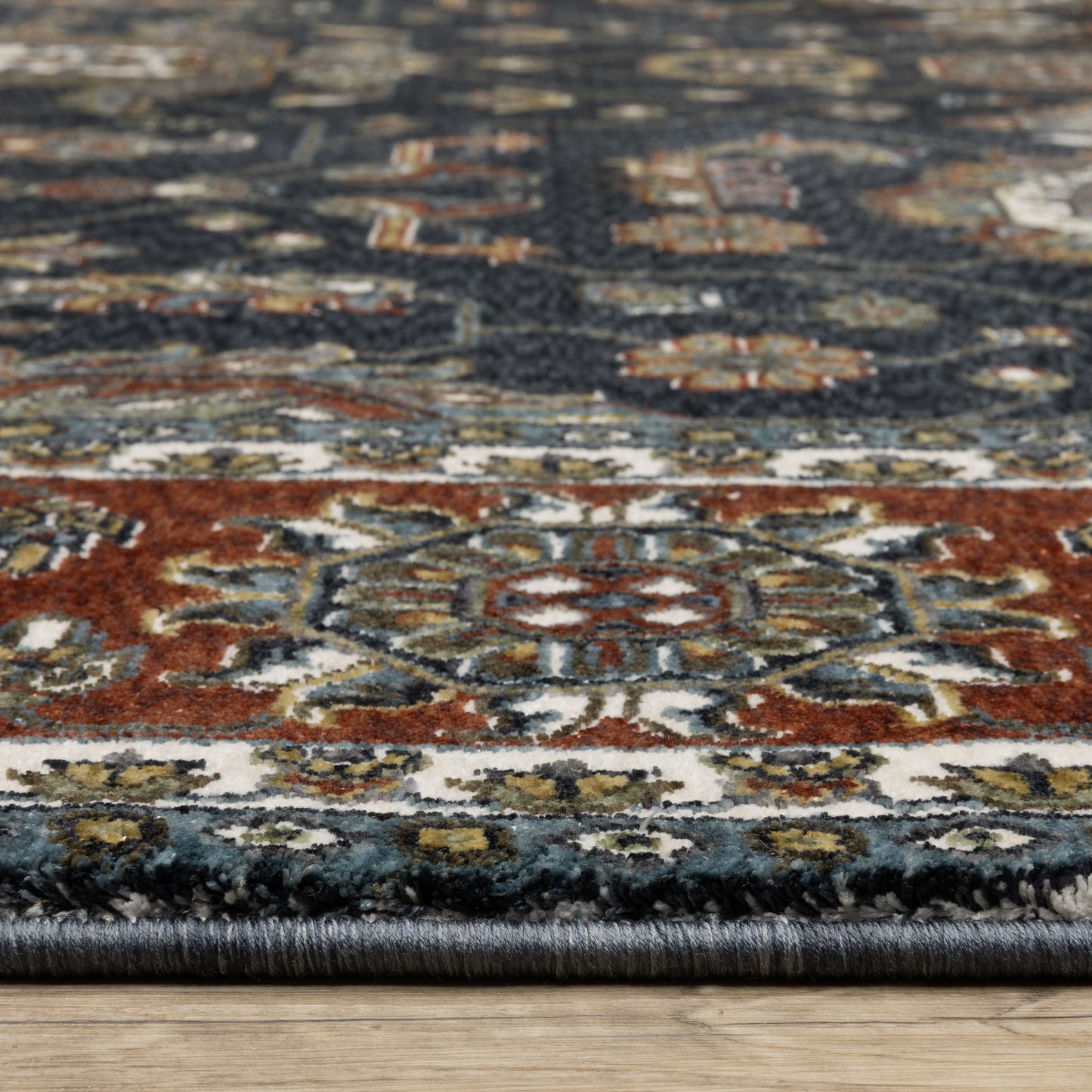 Vivian Oriental Navy/ Red Cut Pile Rug