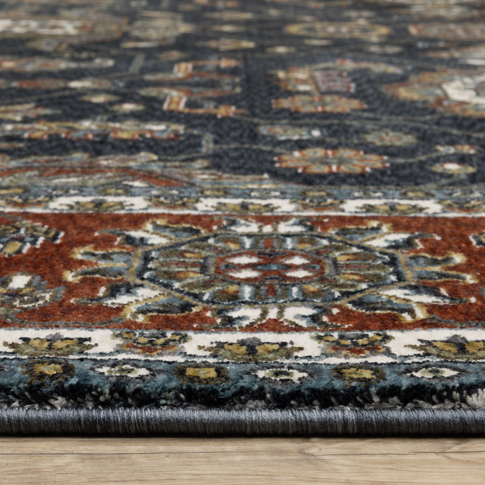Vivian Oriental Navy/ Red Cut Pile Rug