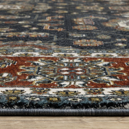 Vivian Oriental Navy/ Red Cut Pile Rug