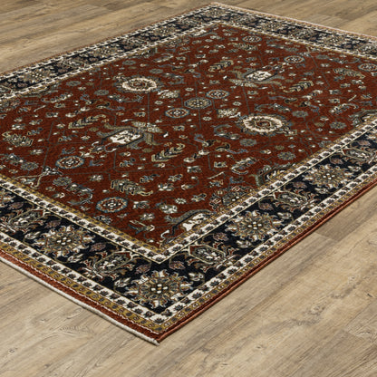 Vivian Oriental Red/ Navy Cut Pile Rug