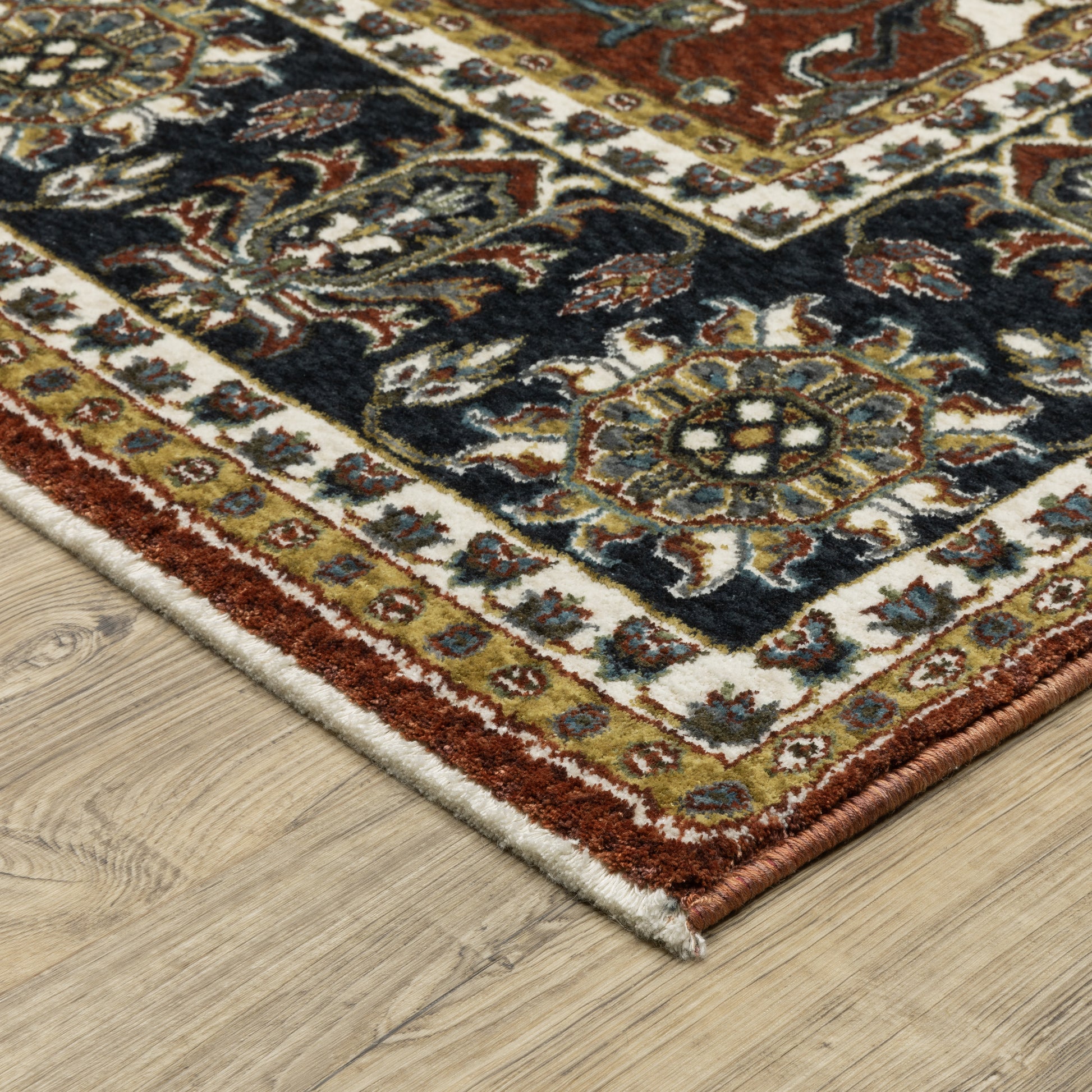 Vivian Oriental Red/ Navy Cut Pile Rug