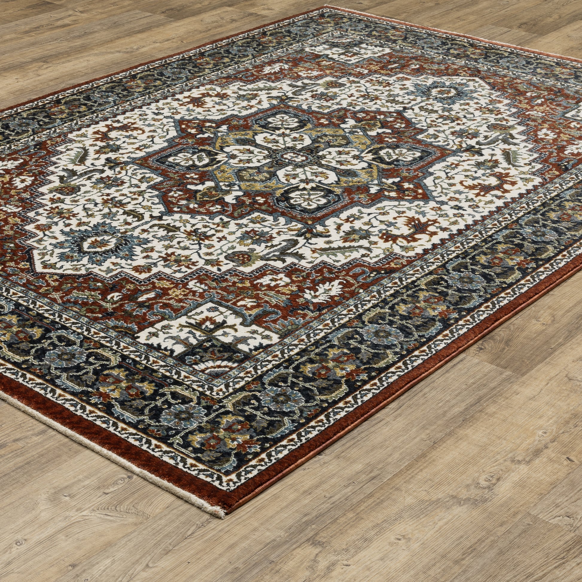 Vivian Medallion Red/ Multi Oriental Cut Pile Rug