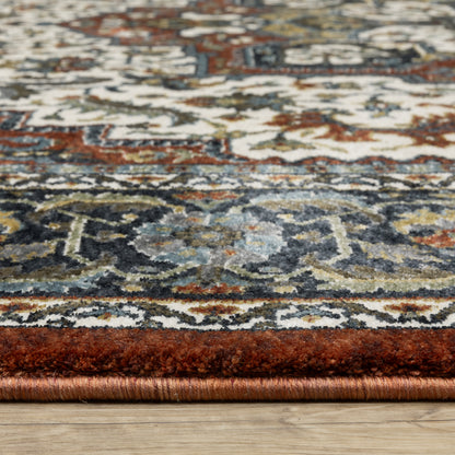 Vivian Medallion Red/ Multi Oriental Cut Pile Rug