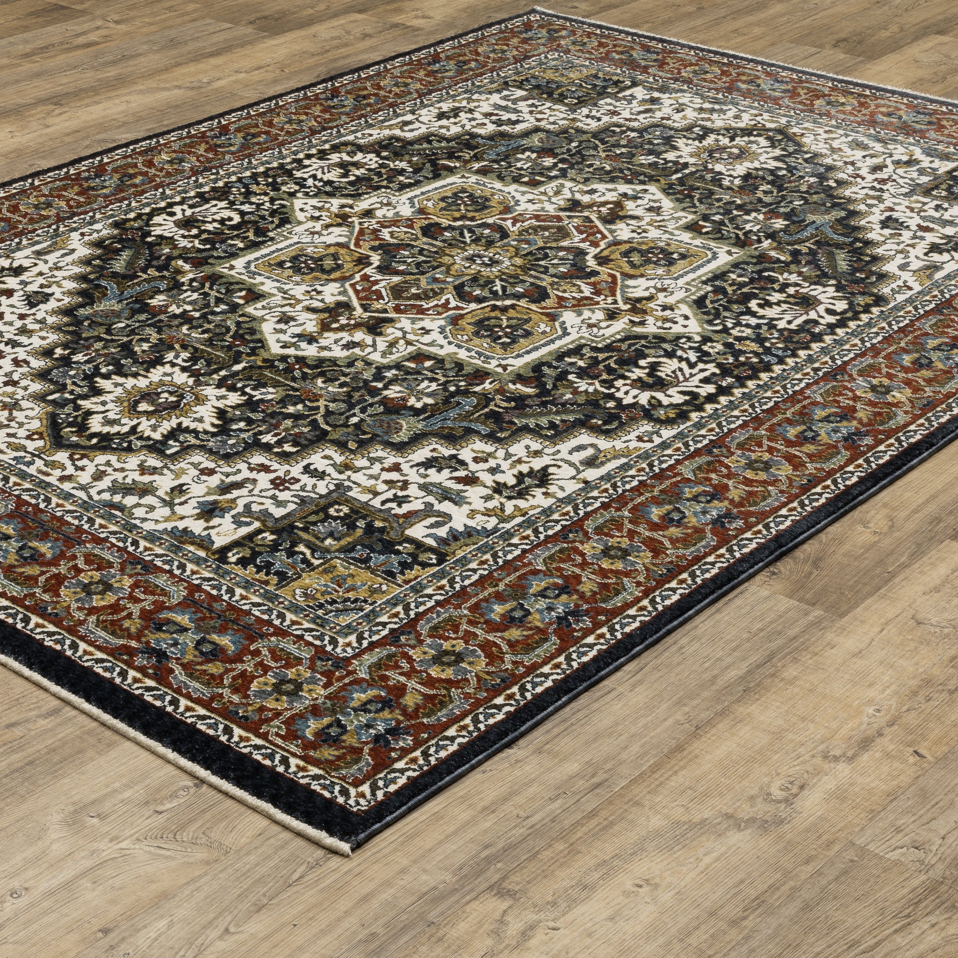 Vivian Medallion Navy/ Multi Oriental Cut Pile Rug