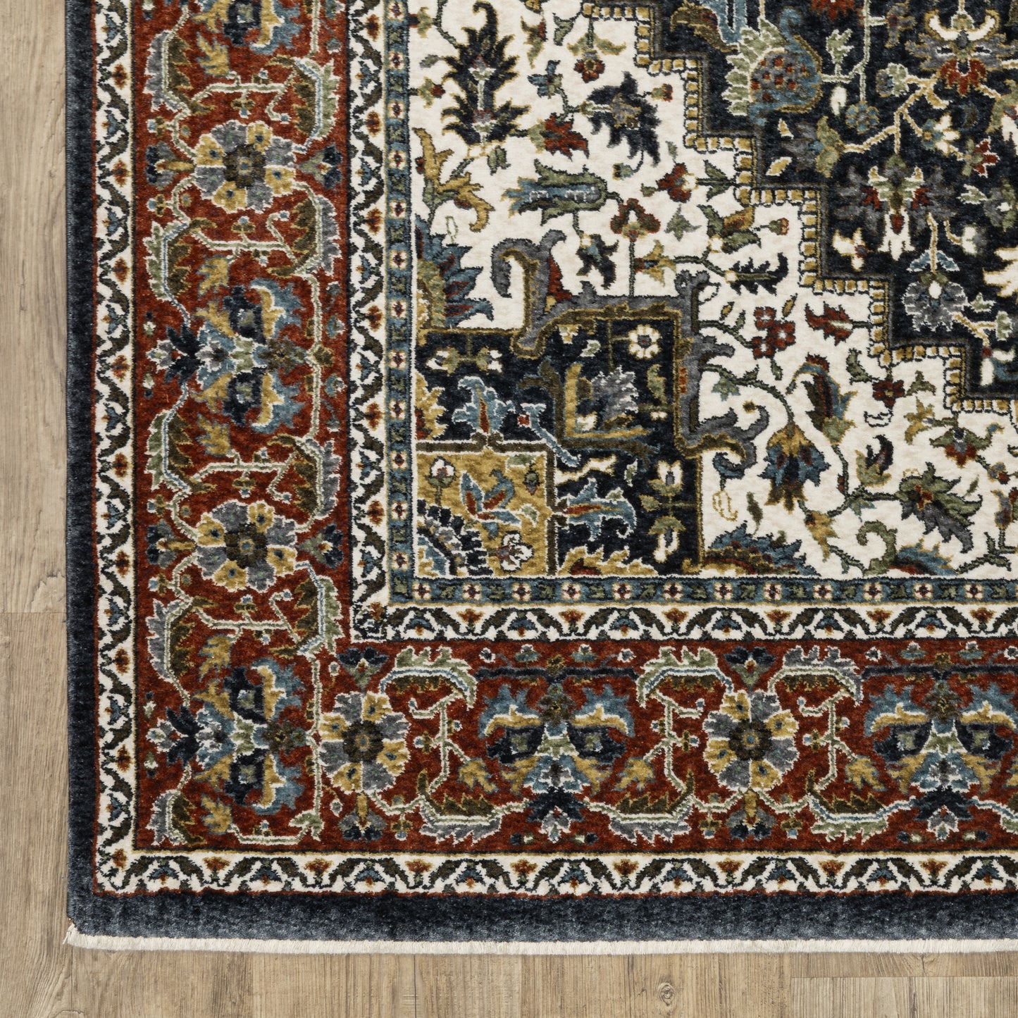 Vivian Medallion Navy/ Multi Oriental Cut Pile Rug