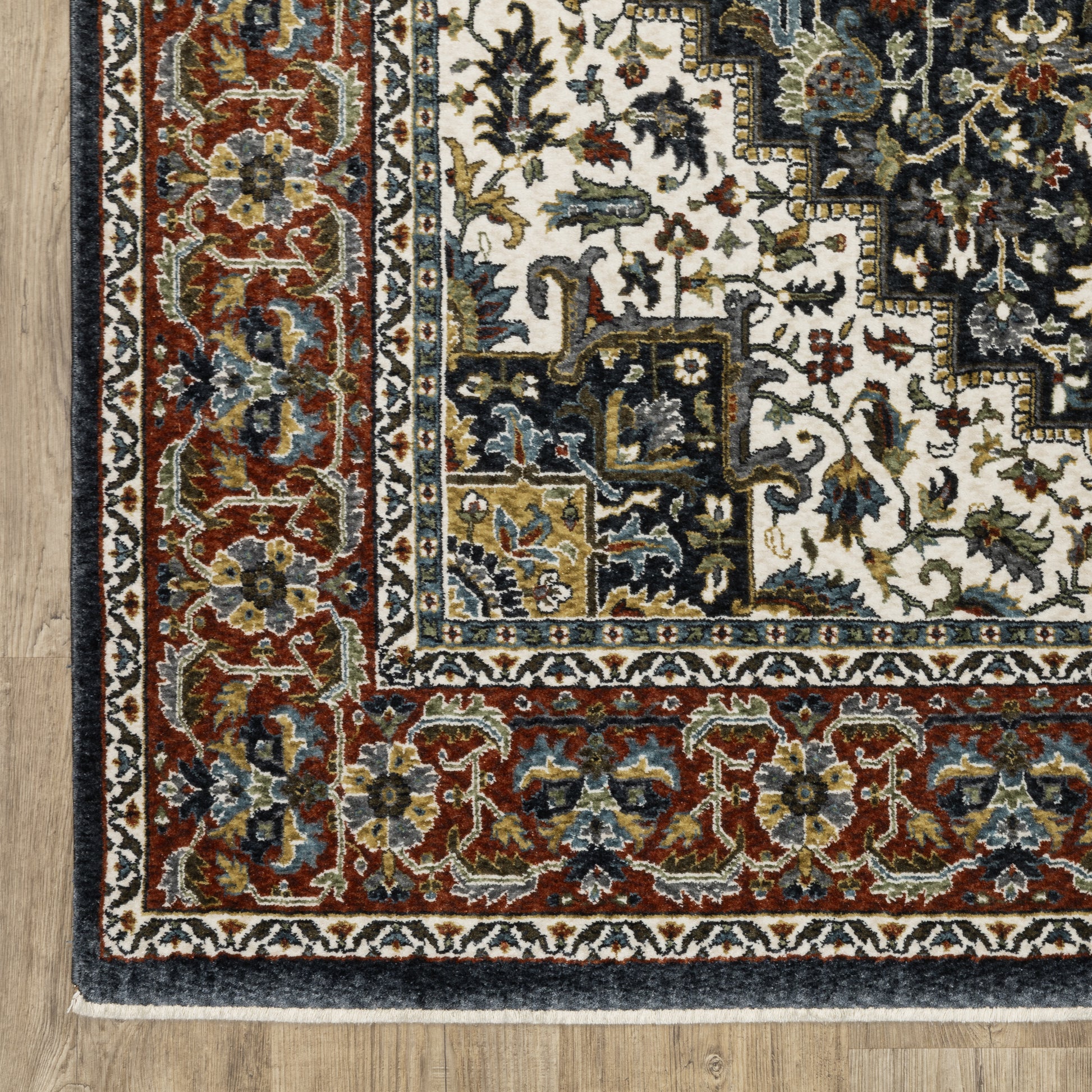 Vivian Medallion Navy/ Multi Oriental Cut Pile Rug
