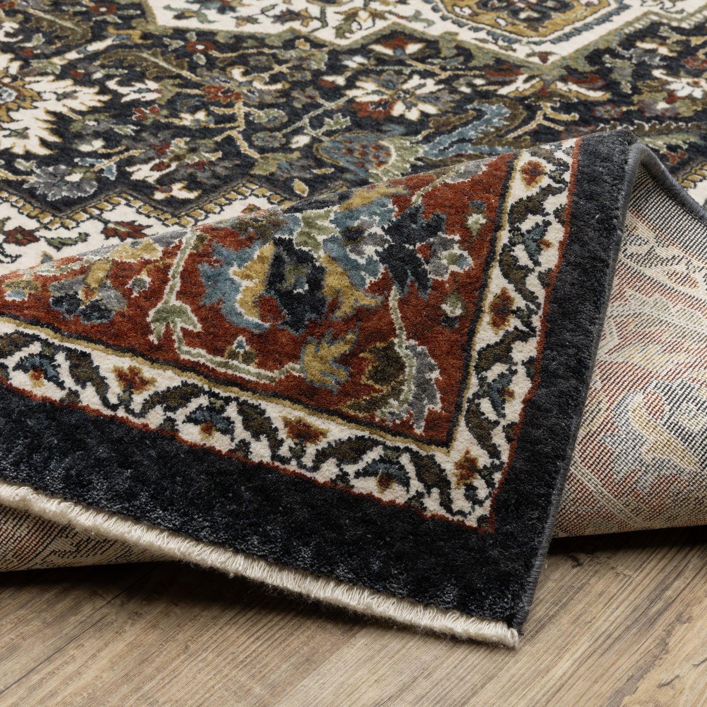 Vivian Medallion Navy/ Multi Oriental Cut Pile Rug