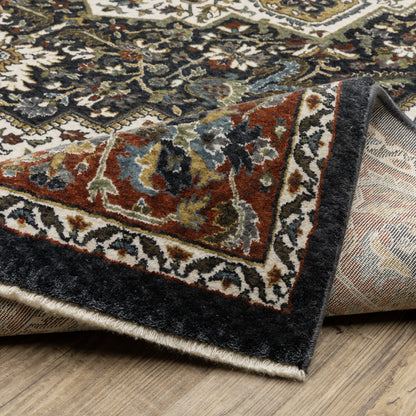 Vivian Medallion Navy/ Multi Oriental Cut Pile Rug
