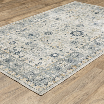 Windham Floral Ivory/ Blue Distressed Cut Pile Rug